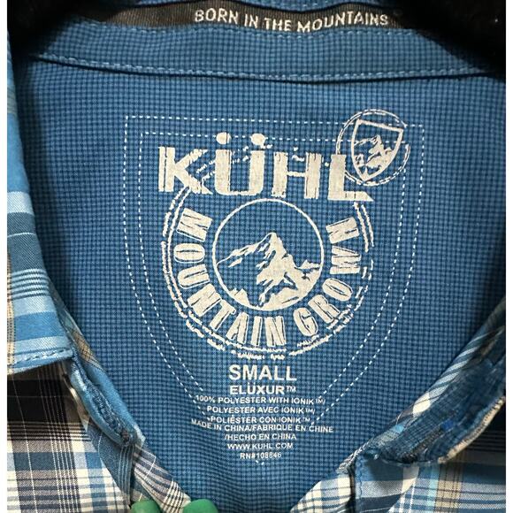 KUHL Eluxor Shirt Metal Button Blue Plaid Short Sleeve Outdoor Small - Picture 5 of 6